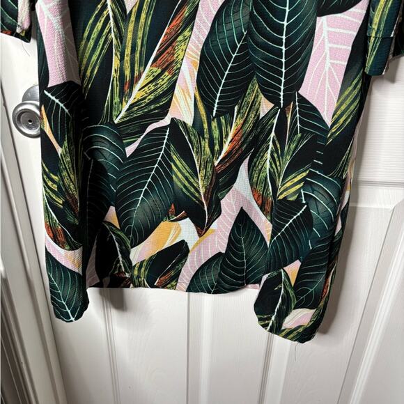 Belongsci Green Tropical Print Dress With V Neckline and Zippered Back Sz Med - Picture 3 of 6